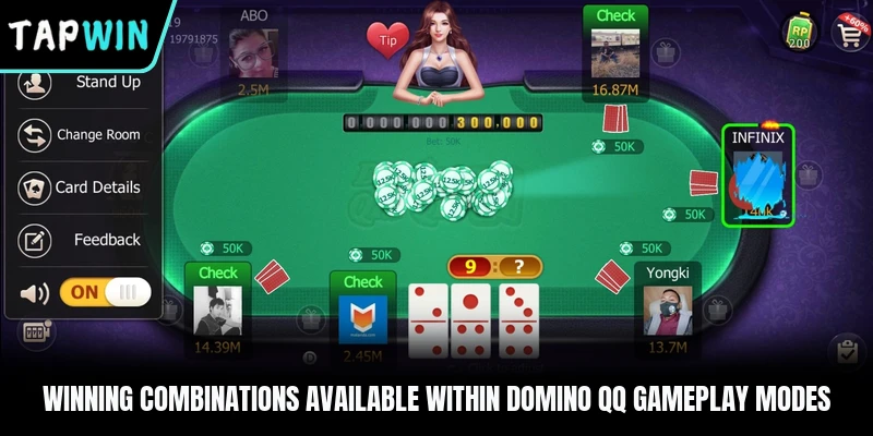 Winning combinations available within Domino QQ gameplay modes